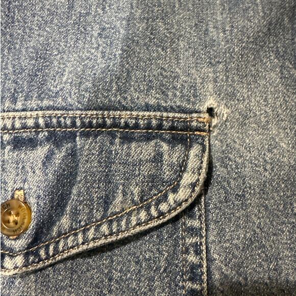 Vintage John Rich & Bros Woolrich Denim Work Shirt Tan Collar Elbow Patches * L - Picture 11 of 12